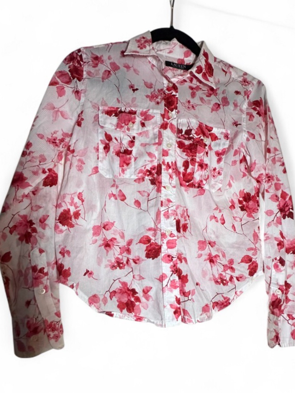 Ralph Lauren White Button-Down Shirt with Pink Floral Print
